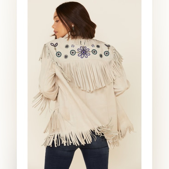 Double D Ranch leather fringe Dunway Jacket embroidered concho RTL $1095 S NWOT - Picture 2 of 16